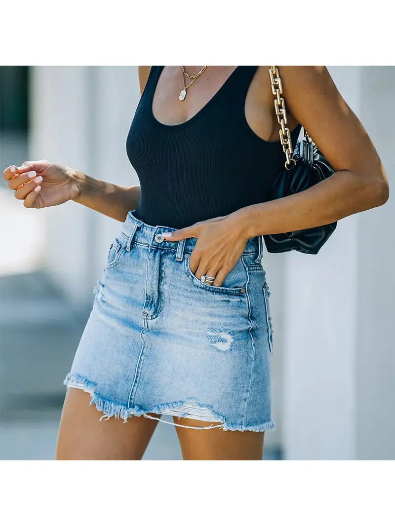 Ripped Denim Mini Skirt