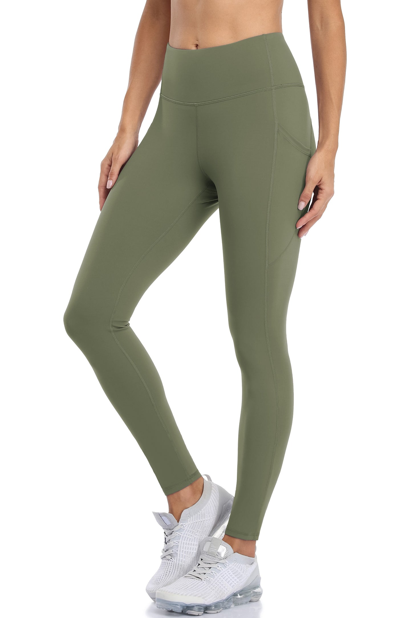 Green Double-Sided Brushed Workout Leggings With Pockets
