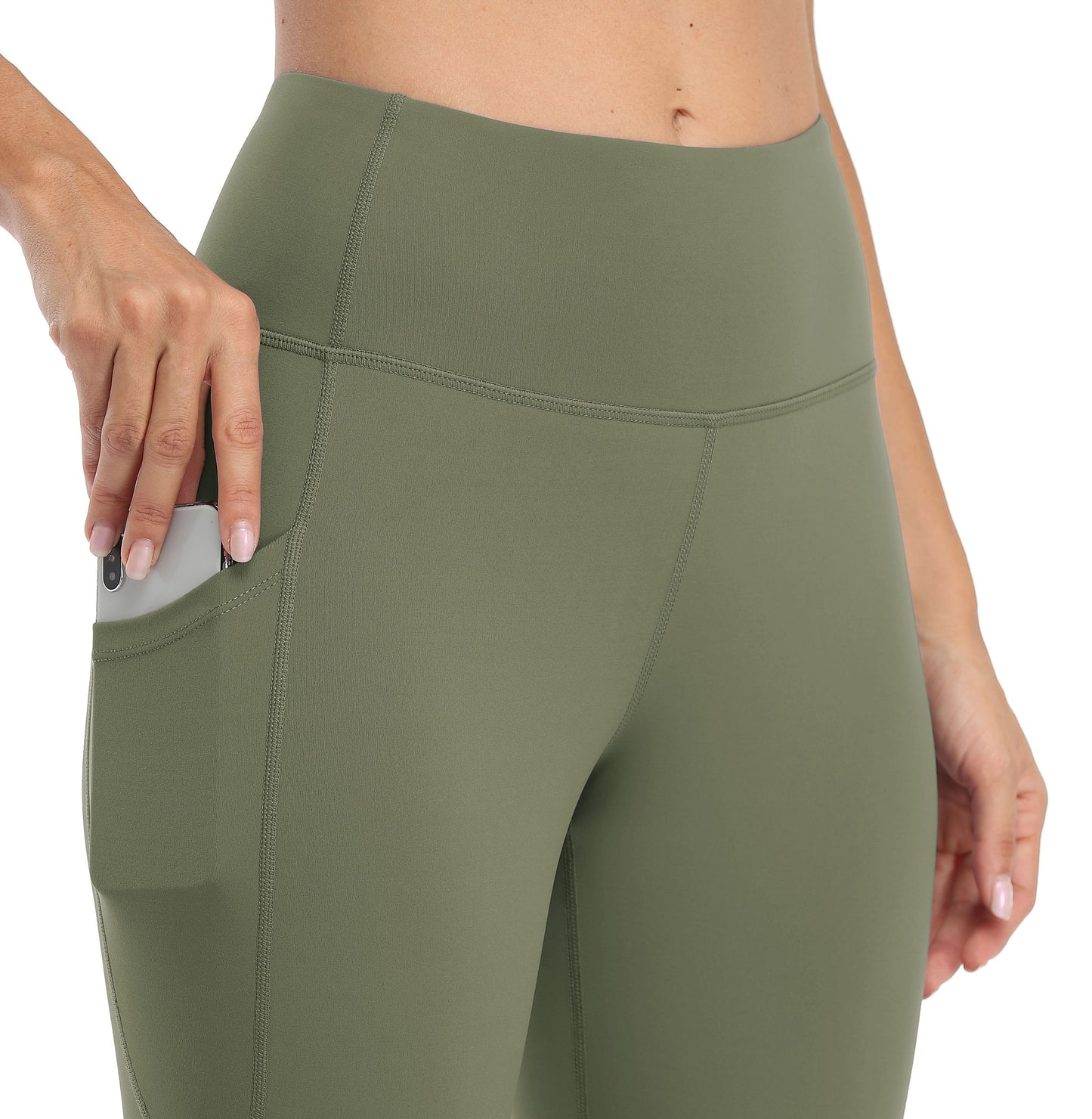 Green Double-Sided Brushed Workout Leggings With Pockets