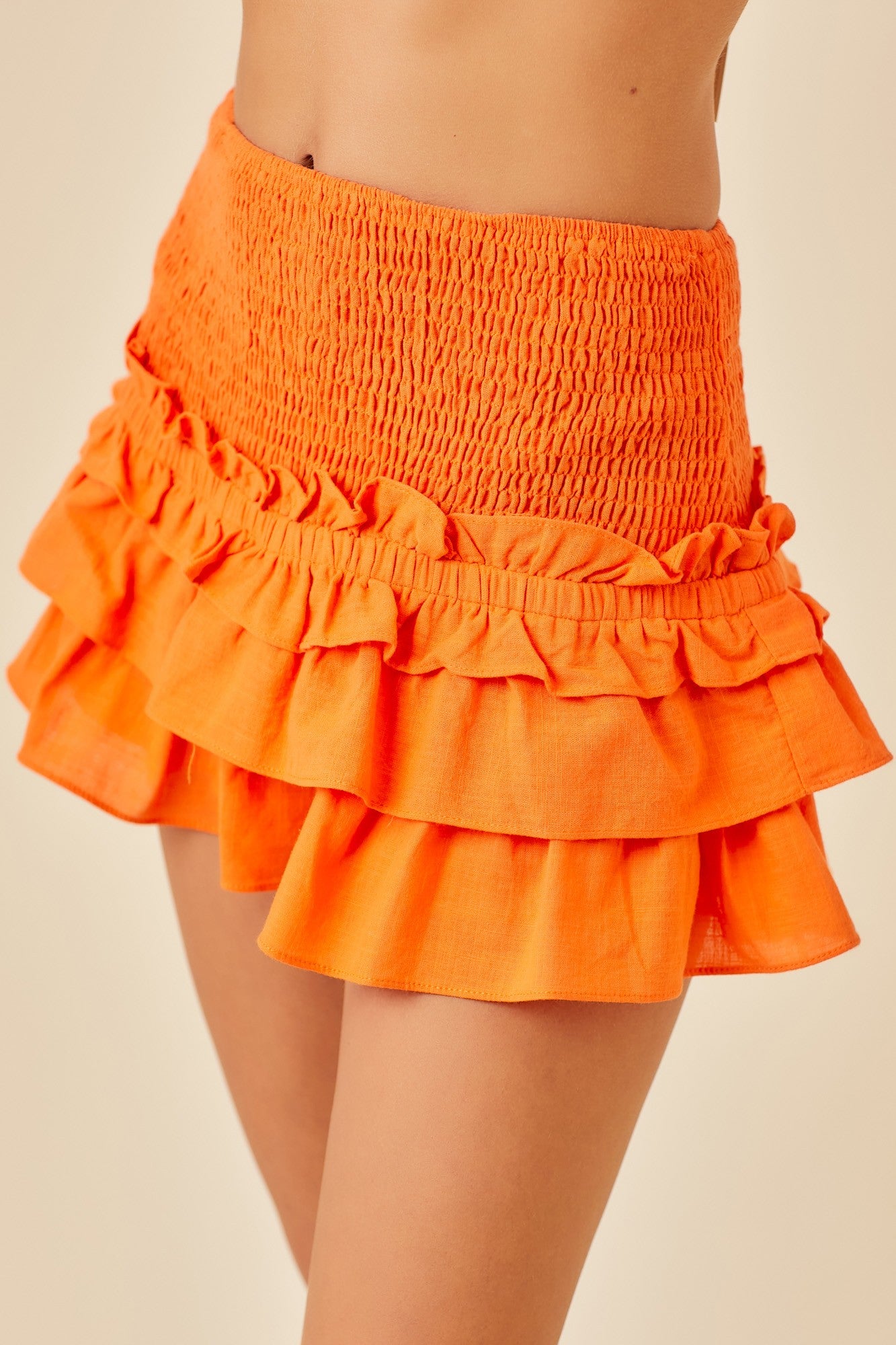 Smocked Waist Ruffle Micro Skirt - DM