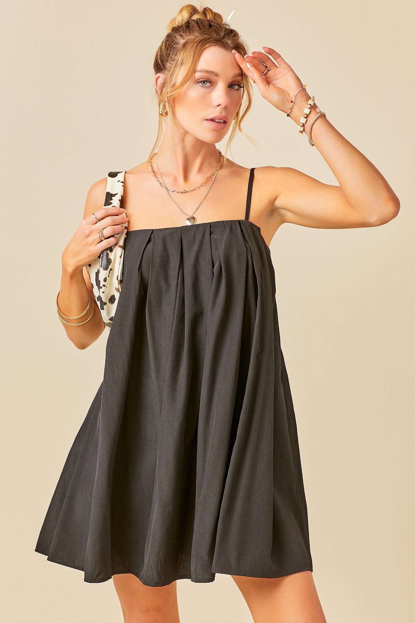 PINTUCK DETAILED CAMI MINI DRESS - DM