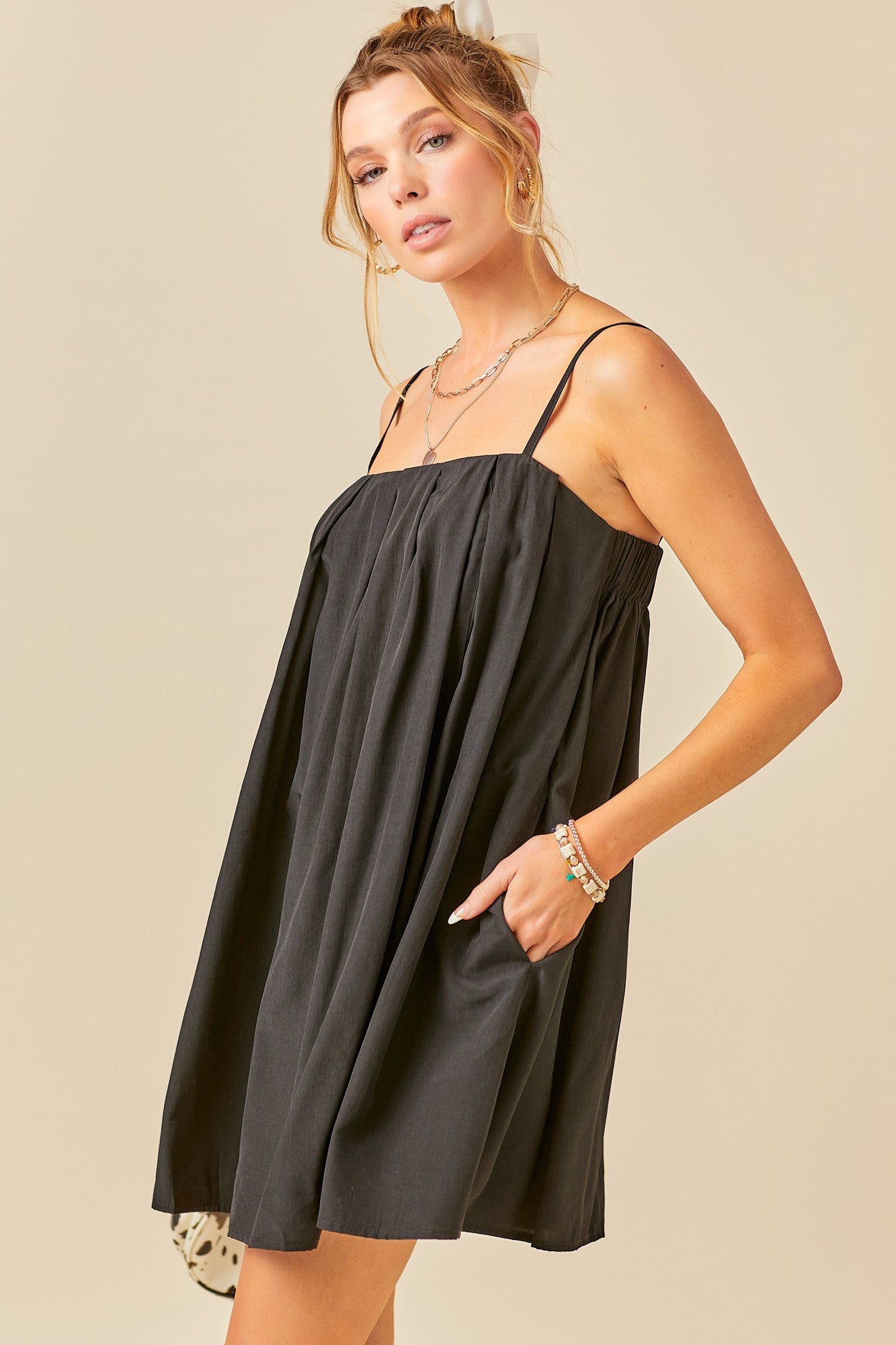 PINTUCK DETAILED CAMI MINI DRESS - DM