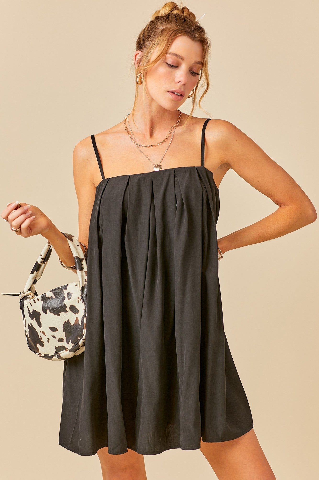 PINTUCK DETAILED CAMI MINI DRESS - DM