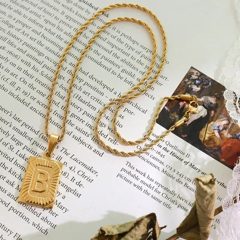 18K Gold Plated Letter Tag Necklace