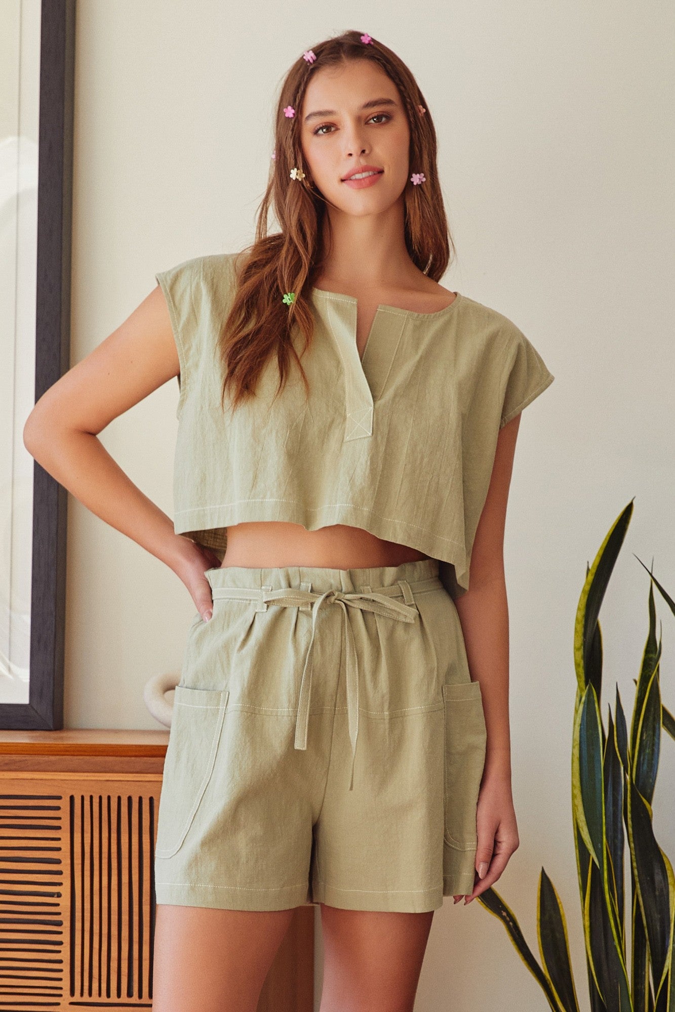 MS Sage Cropped Stitch Top