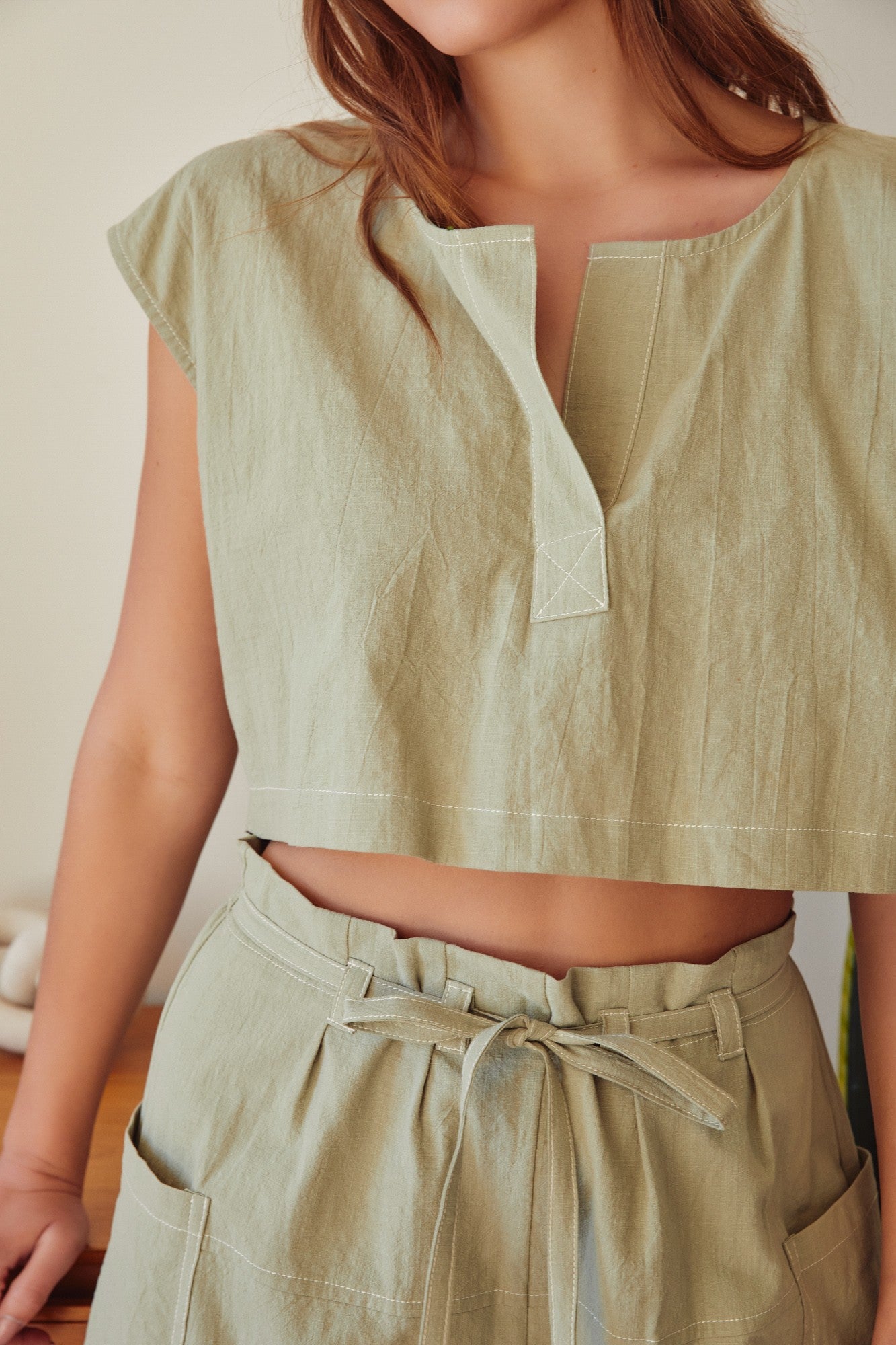 MS Sage Cropped Stitch Top