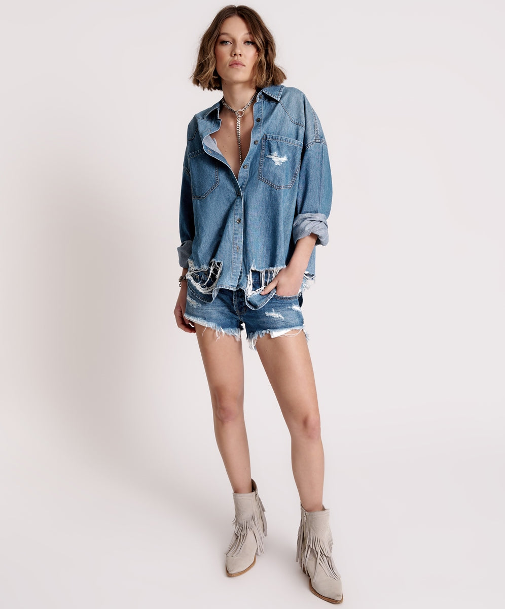 Bay Blue Bonitas Low Waist Denim Shorts - One Teaspoon