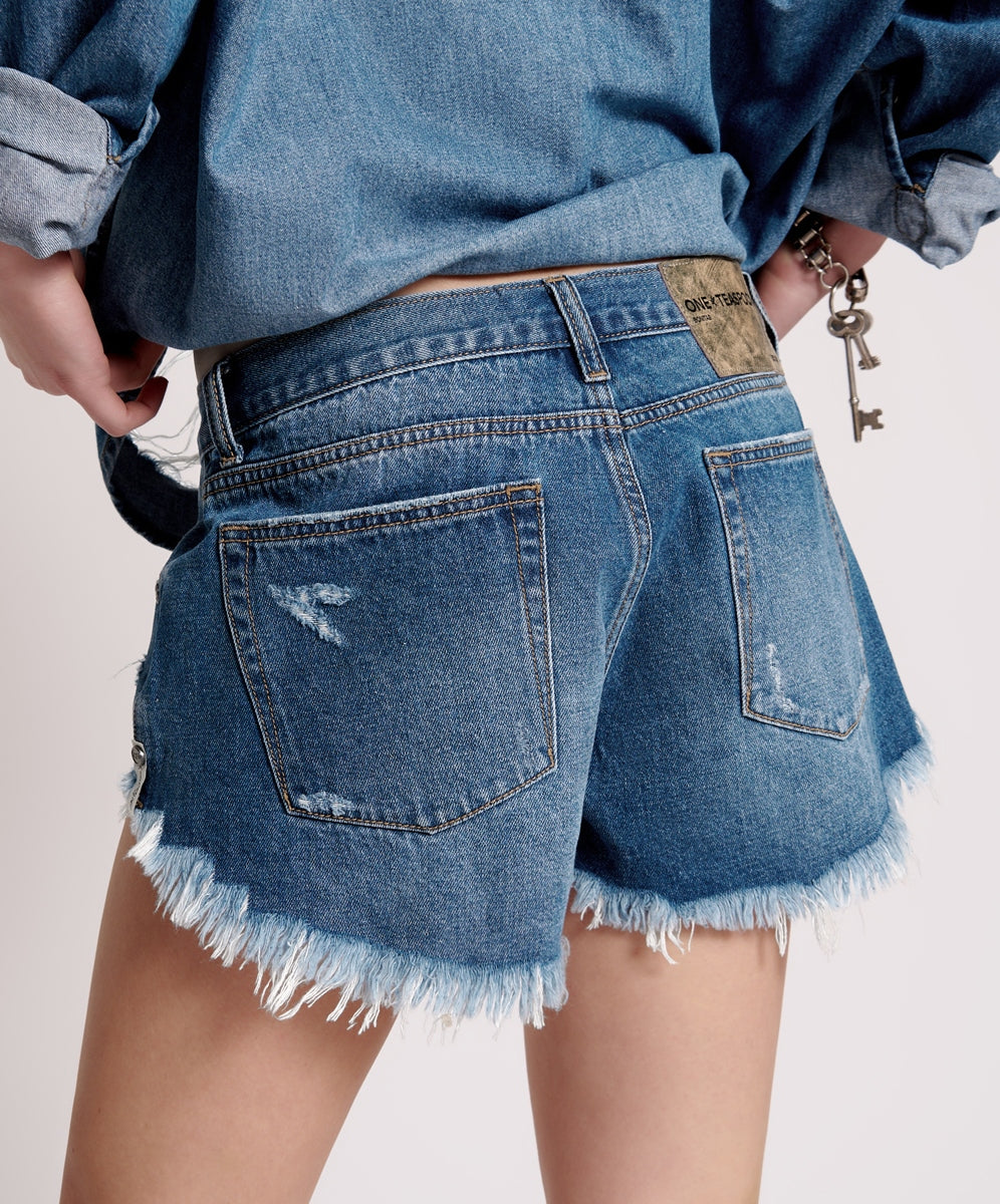 Bay Blue Bonitas Low Waist Denim Shorts - One Teaspoon