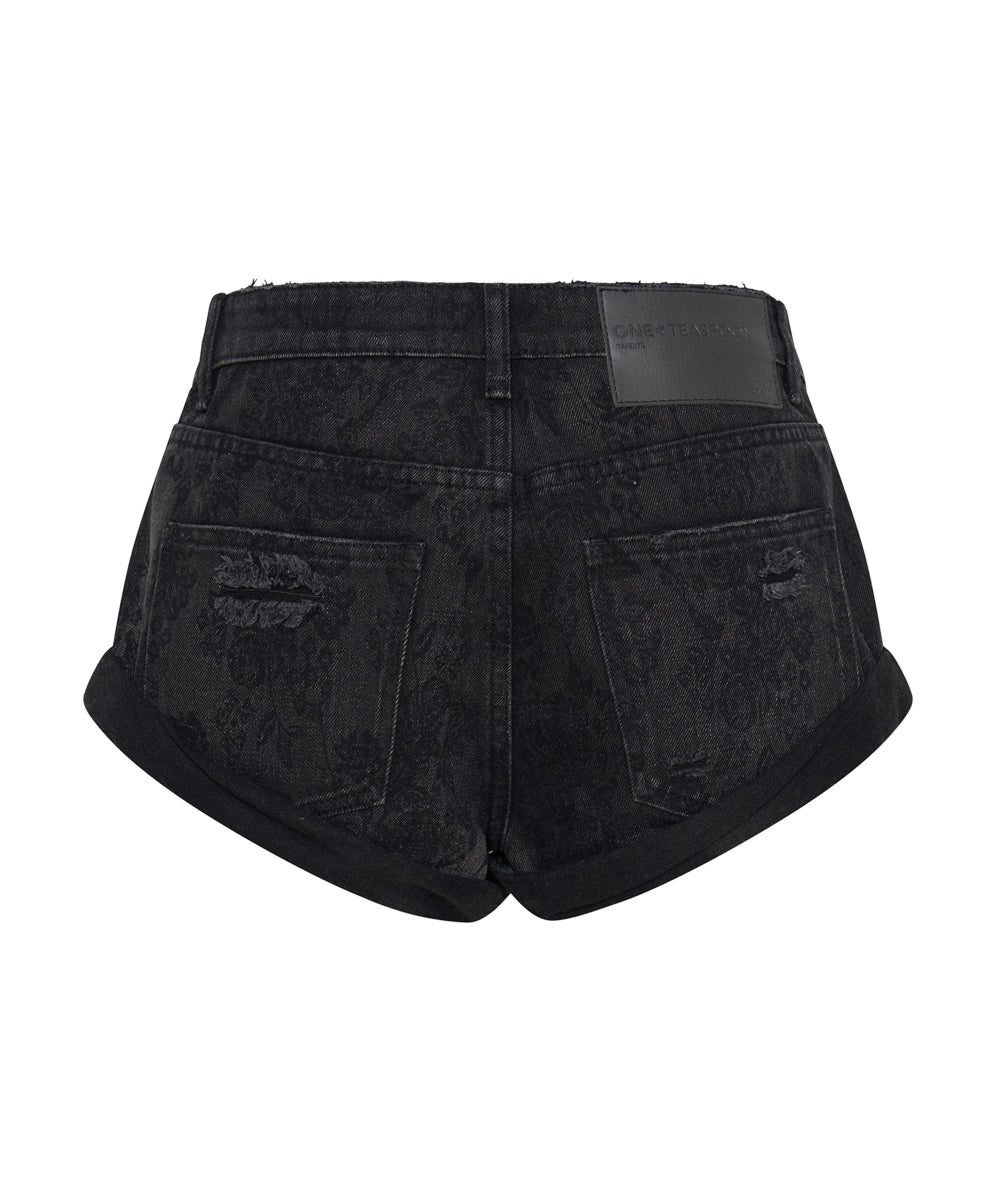 Black Lace Bandits Low Waist Demin Shorts - ONE TEASPOON