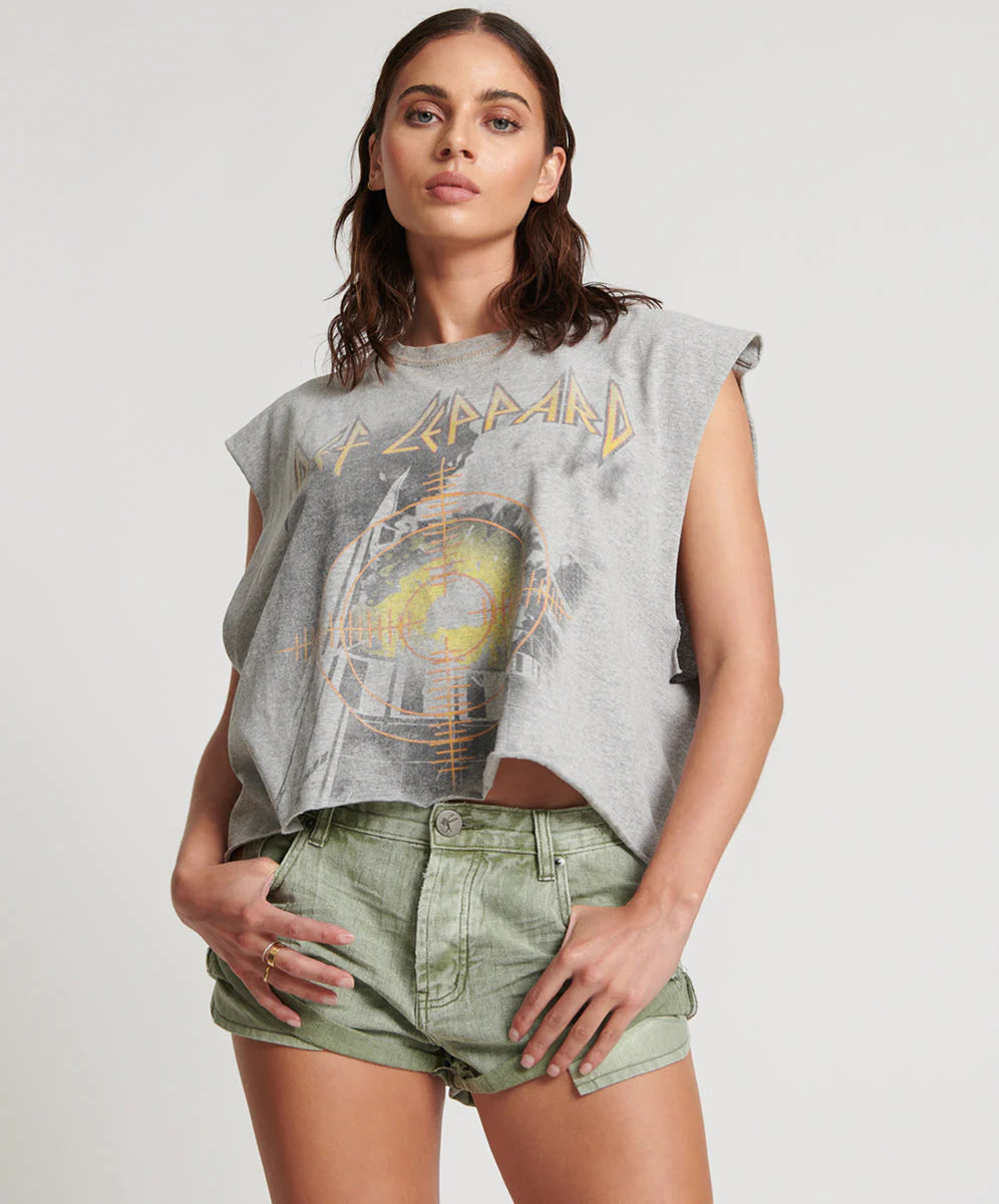 Khaki Logo Jacquard Low Waist Bandit Denim Short - ONE TEASPOON