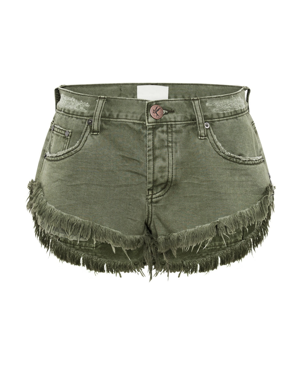 ST Khaki Dukes Low Waist Denim Shorts - ONE TEASPOON