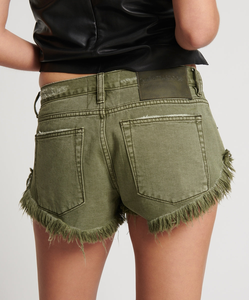 ST Khaki Dukes Low Waist Denim Shorts - ONE TEASPOON
