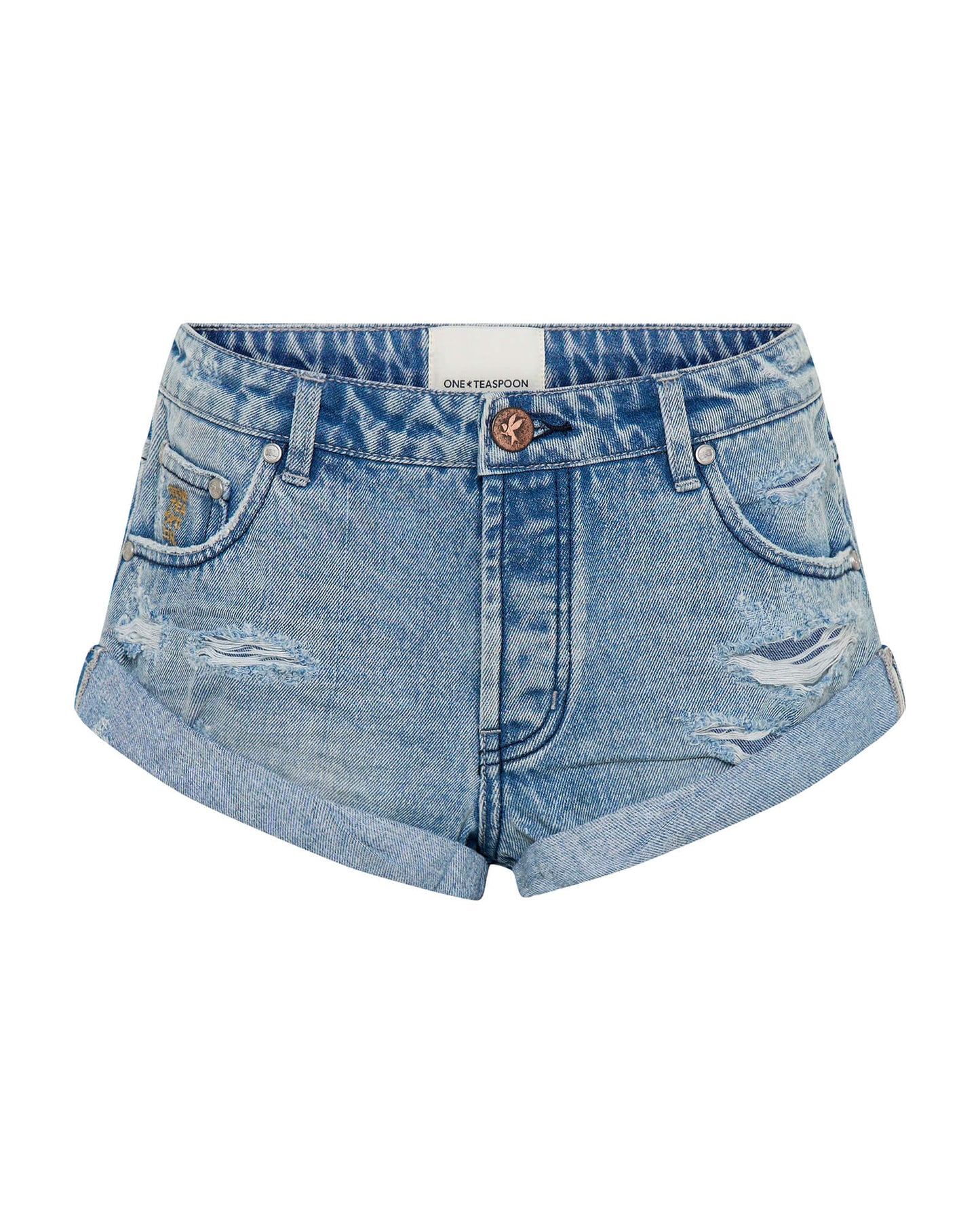 Bandits Low Waist Messed Up Denim Shorts - Salty Dog Blue