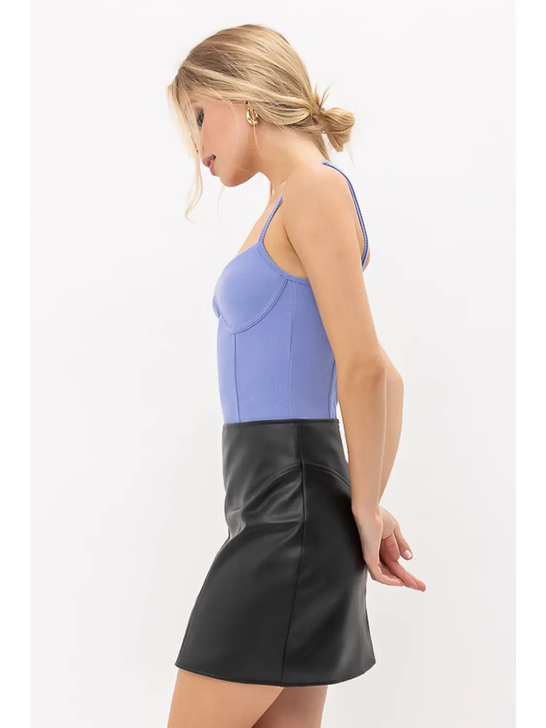 Hey Babe Knit Ribbed Contour Cami Bodysuit Periwinkle