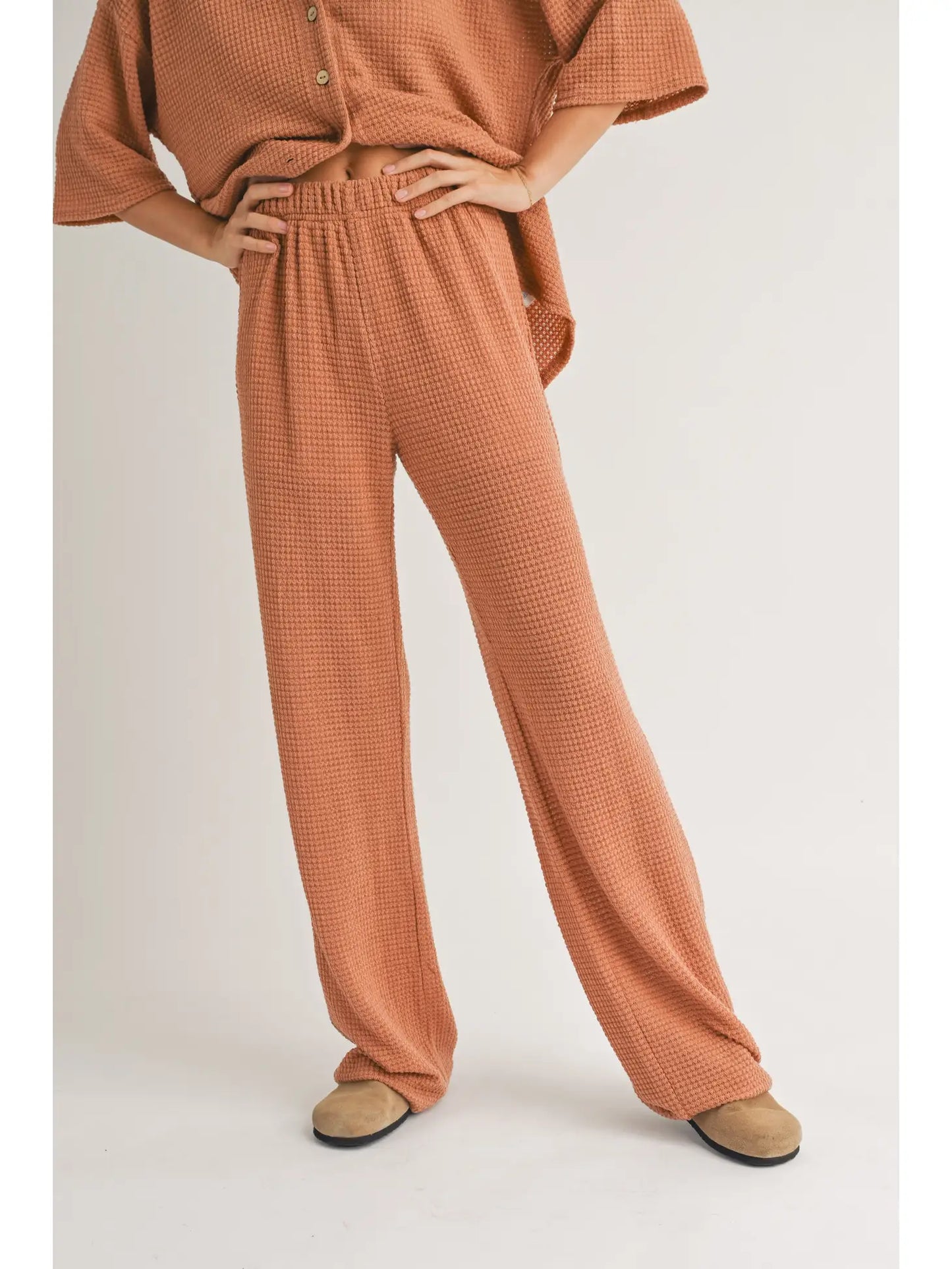 Clay Waffled Fabric Knitted Pants
