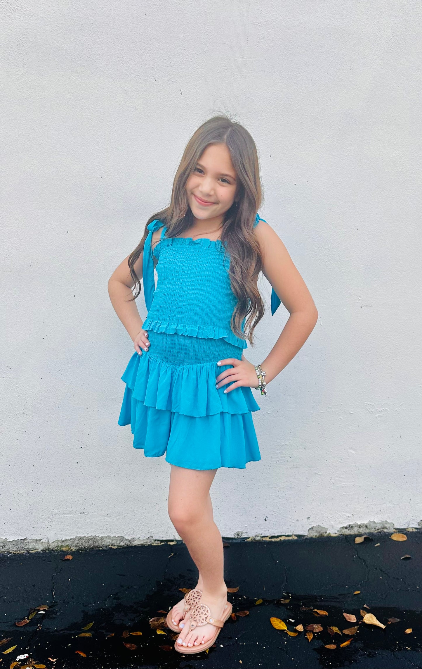 Emerson Turquoise Smocked Dress (Tweens) Katiej NYC