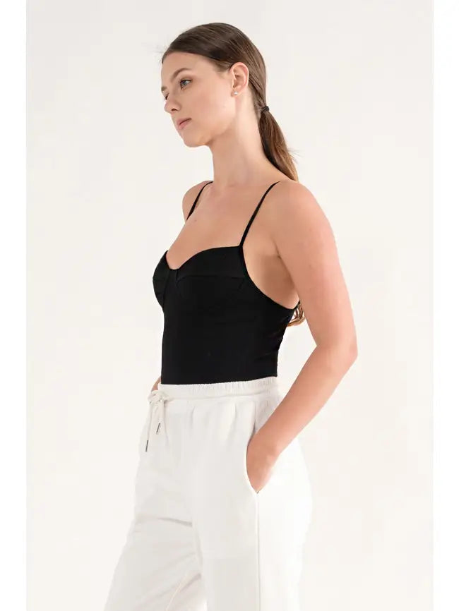 Hey Babe Bustier Bodysuit Knit Rib