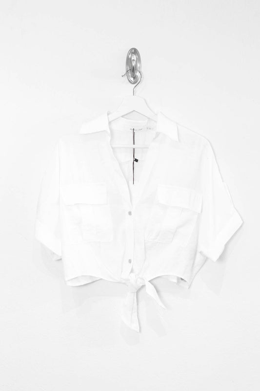 MS White Front Tie Top