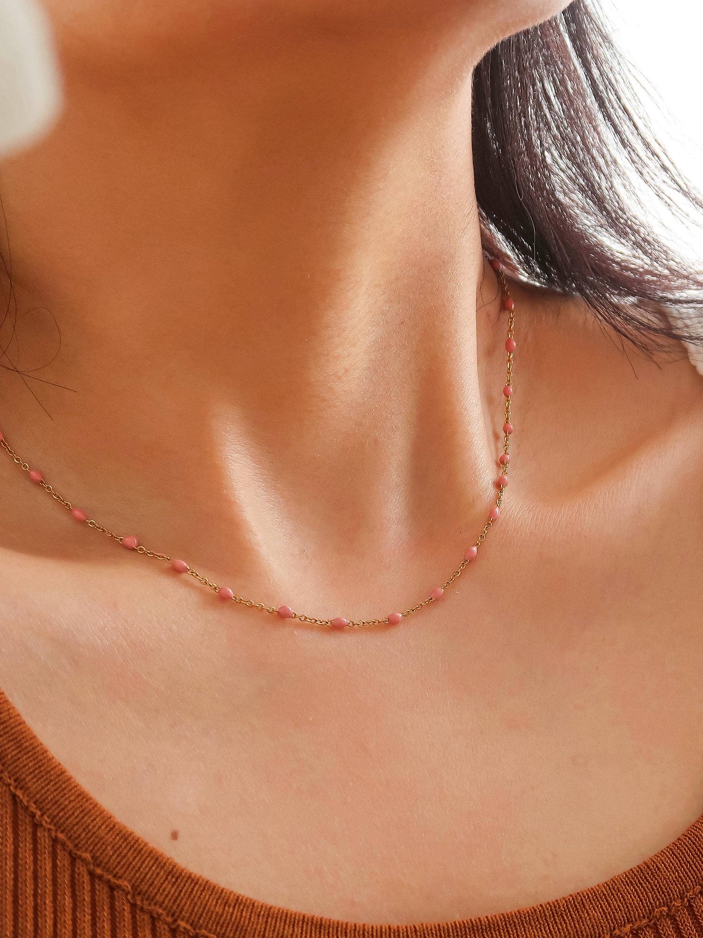 Soleil Rose Beaded Petite Chain Necklace