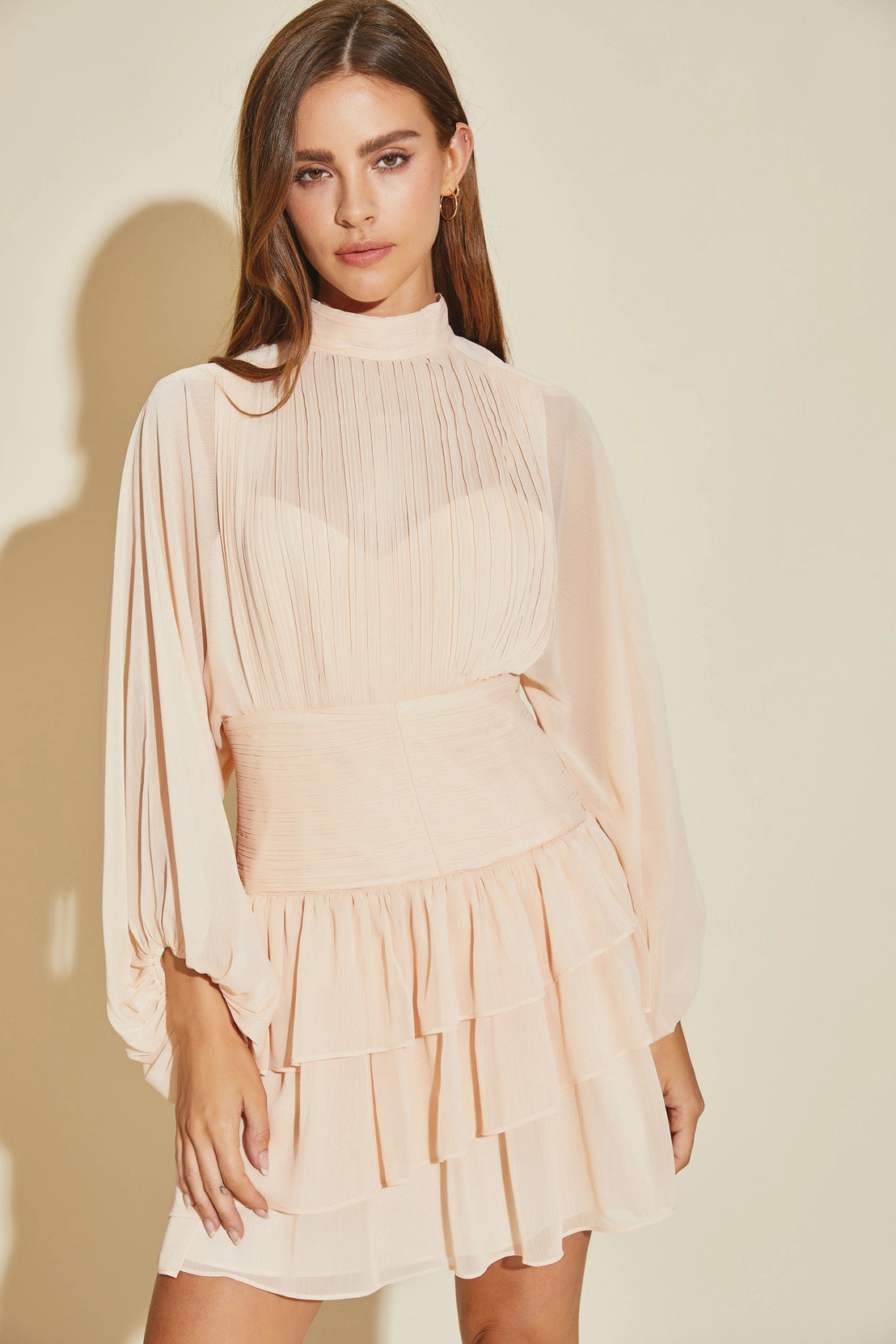 MS Blush Pleated Tiered Dress