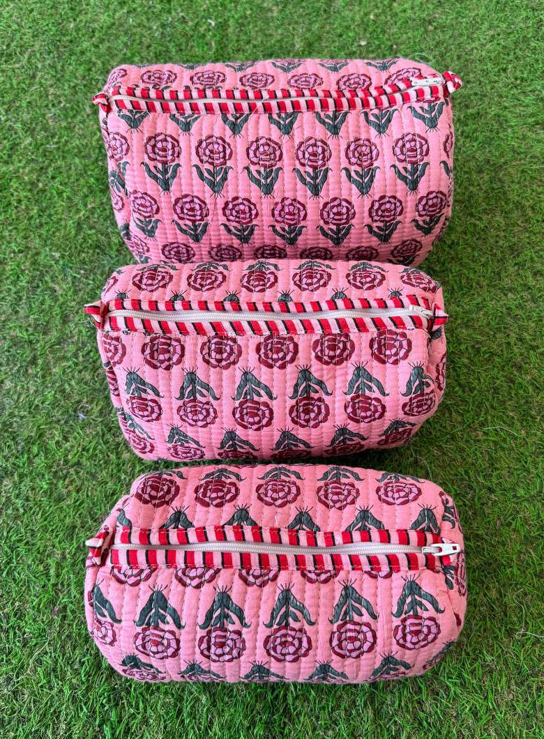 Small Floral Print Bag Indian Cotton Quilted Bag Makeup Bags