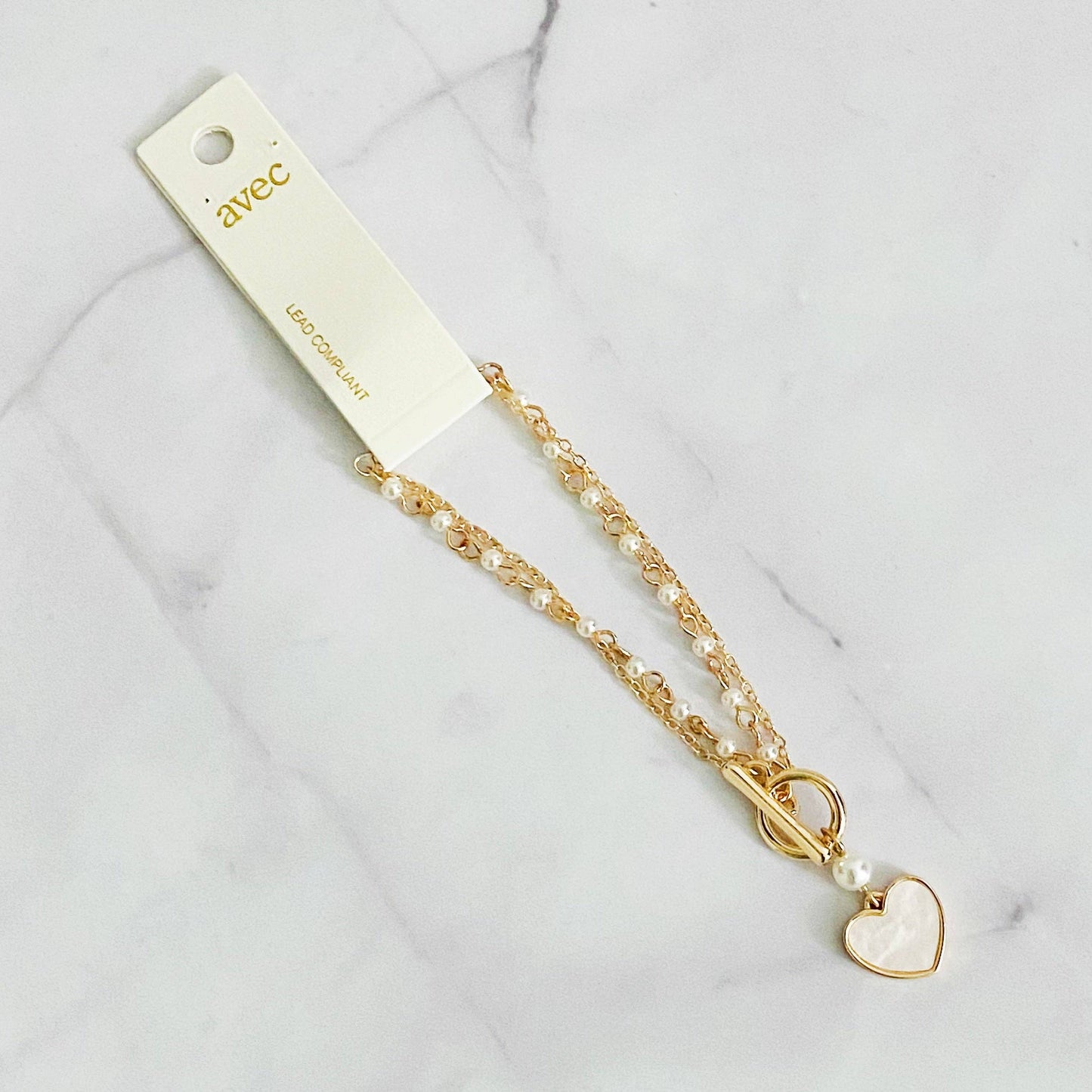 Layered Pearl Chain Heart Bracelet