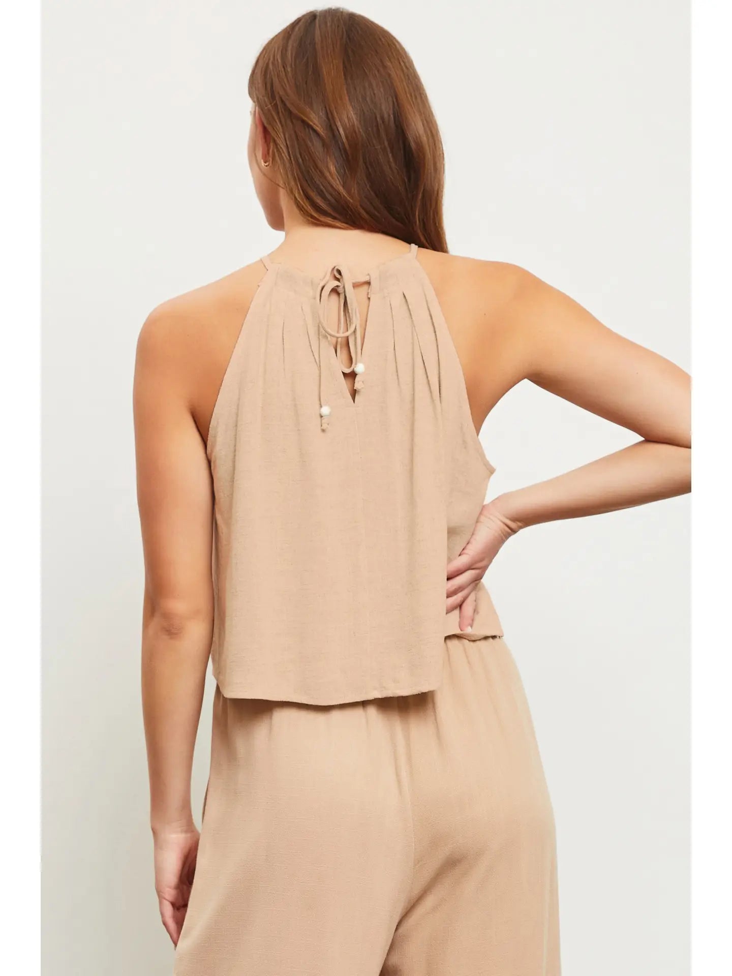 MS Taupe Halter Neck Crop Top