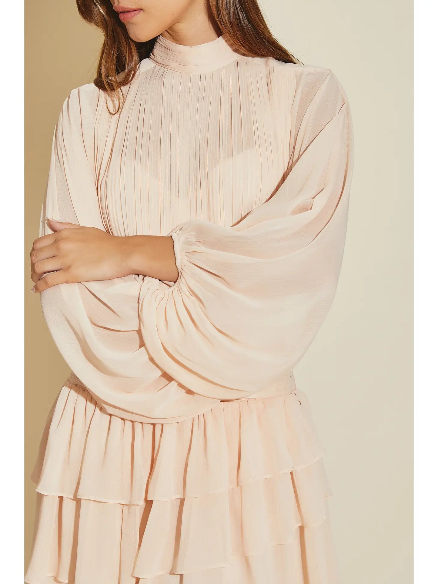 MS Blush Pleated Tiered Dress