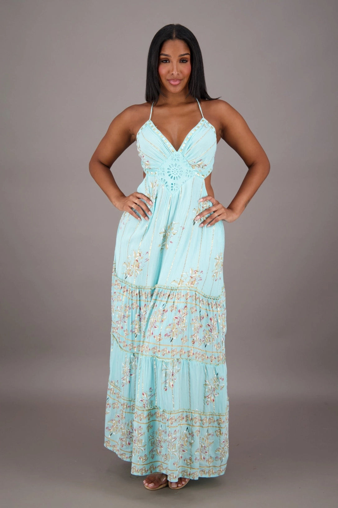 Boho Bloom Cutout Maxi Dress