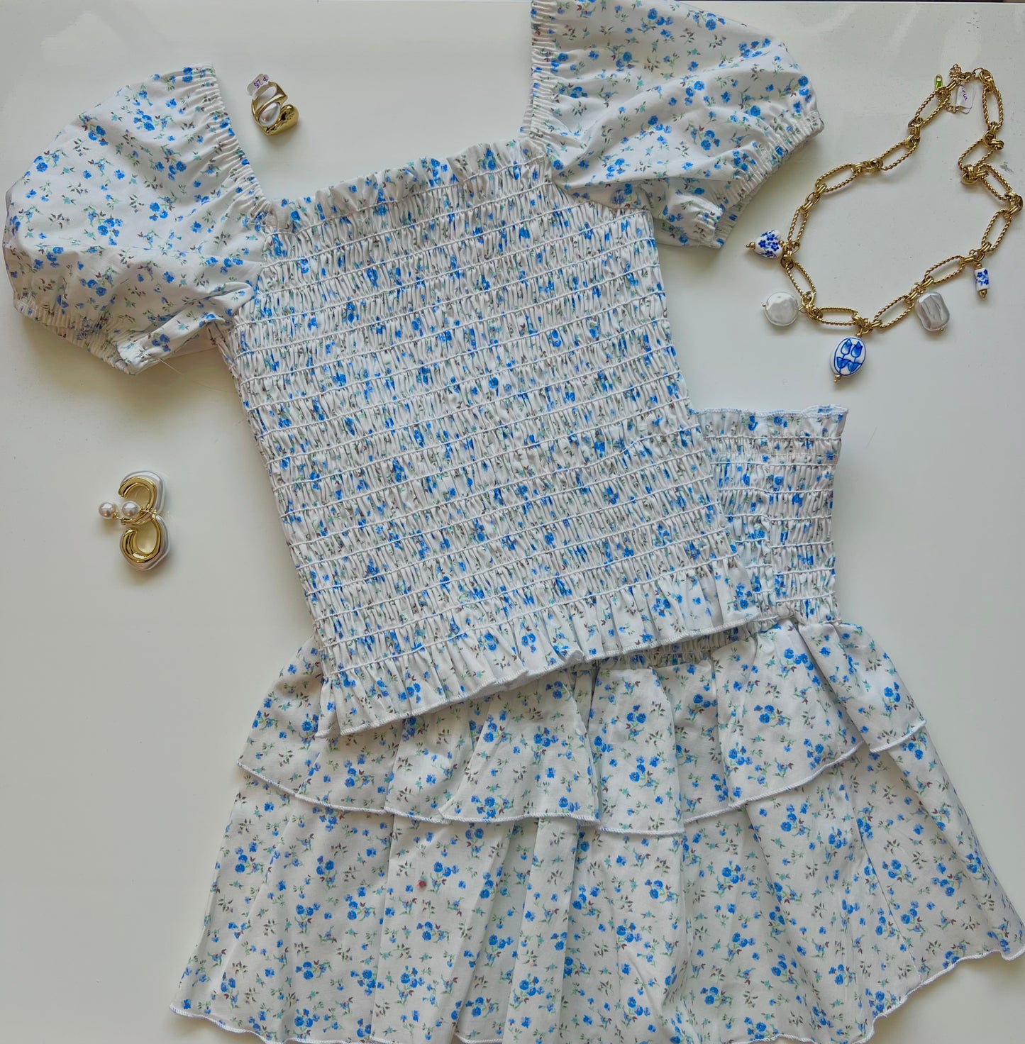 Tween Blue Floral Smocked Top