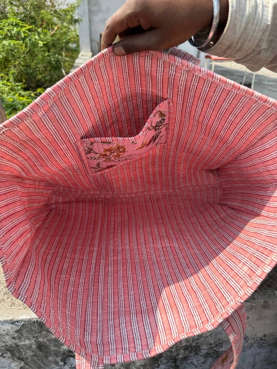 Salmon Print Cotton Quilted Tote Bag