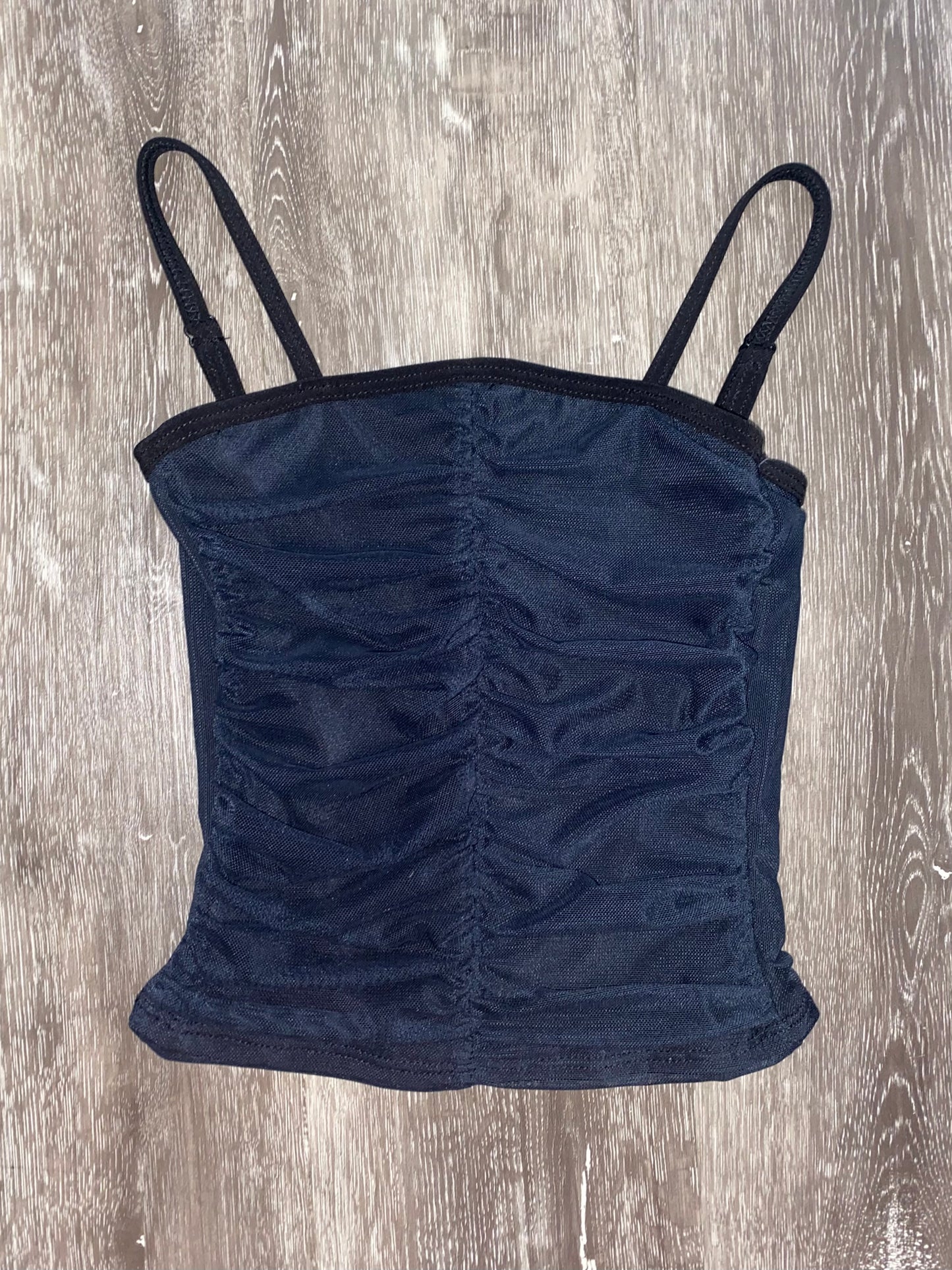 Mesh Rouched Crop Top Black