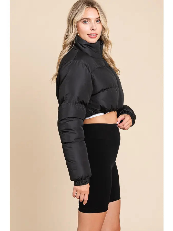 Black Cropped Puffer Jacket