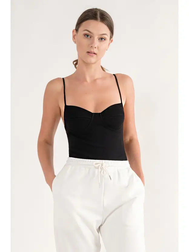 Hey Babe Bustier Bodysuit Knit Rib