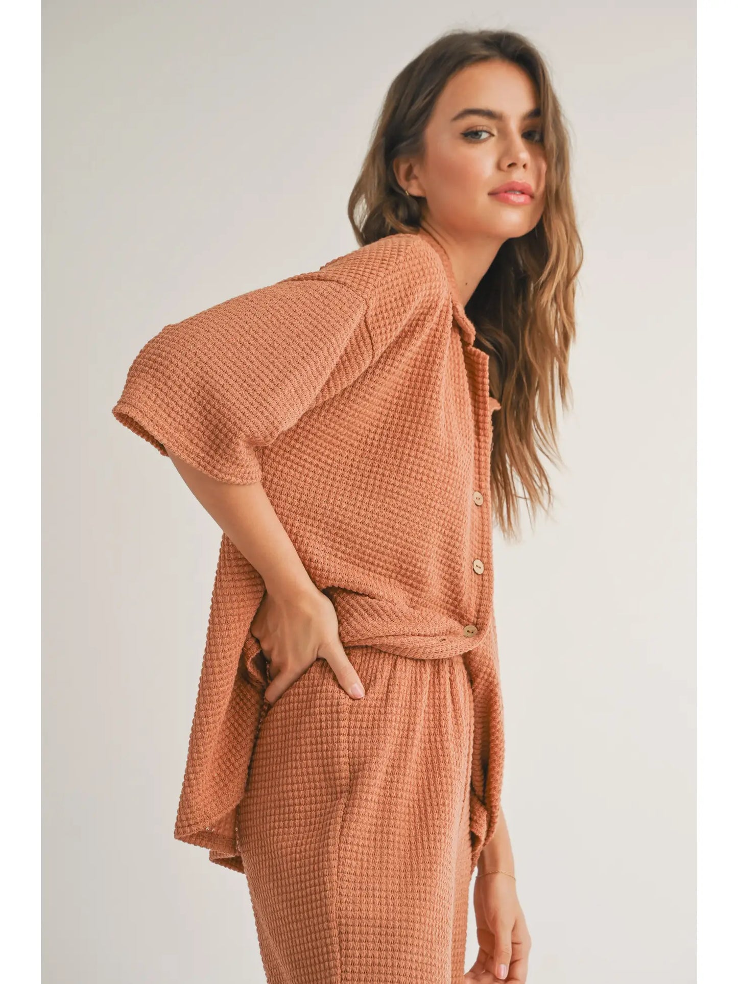 Waffled Fabric Buttondown Knitted Shirts