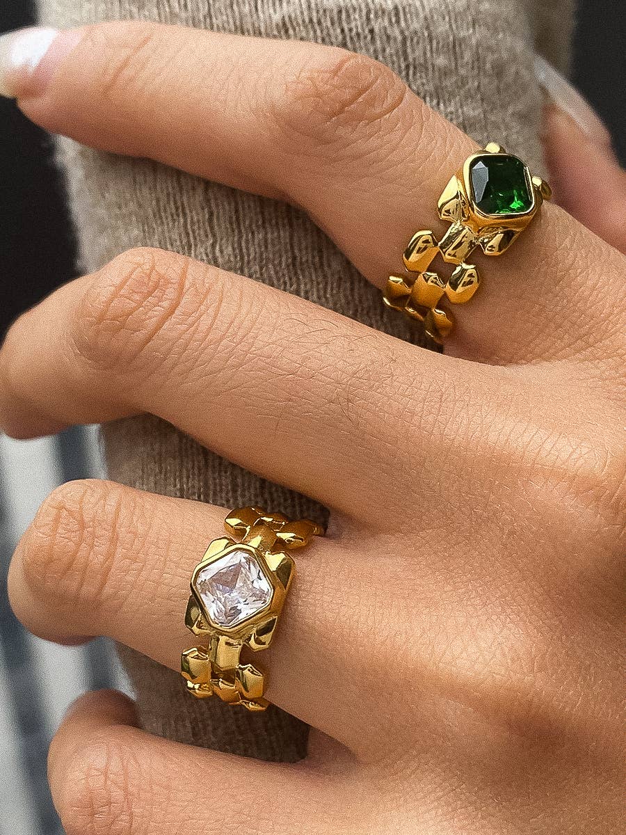 Passage 18K Gold Non-Tarnish CZ Watchband Ring