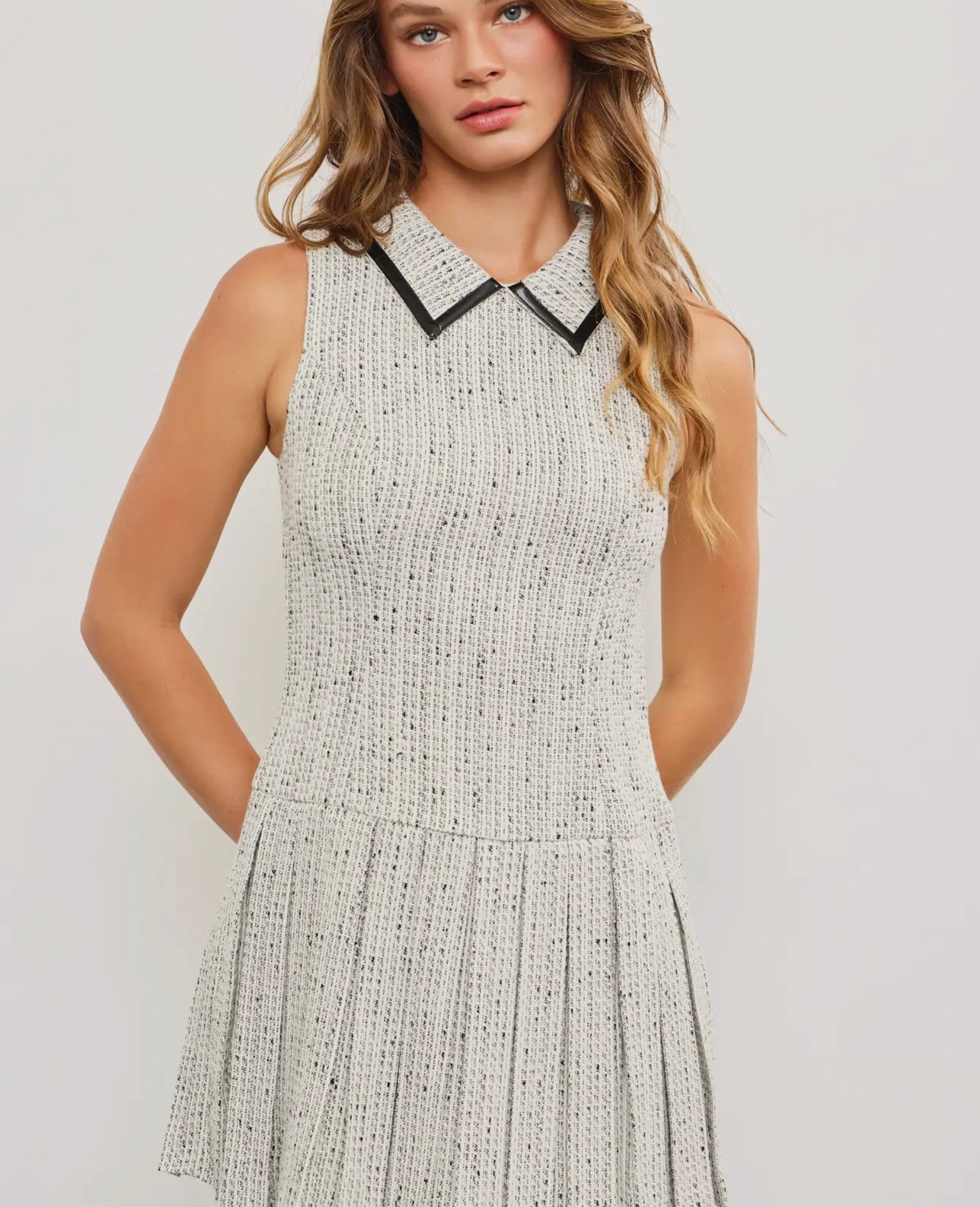 Ivory Pleated Dress With Collar