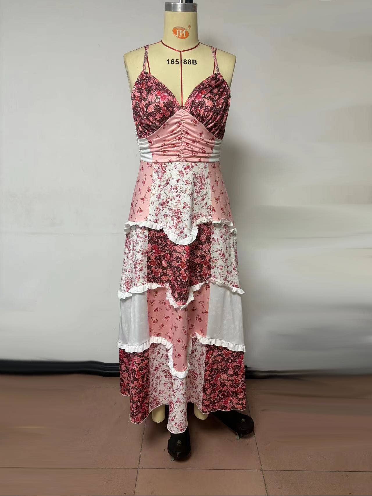 Cottagecore Patchwork Tiered Floral Maxi Dress