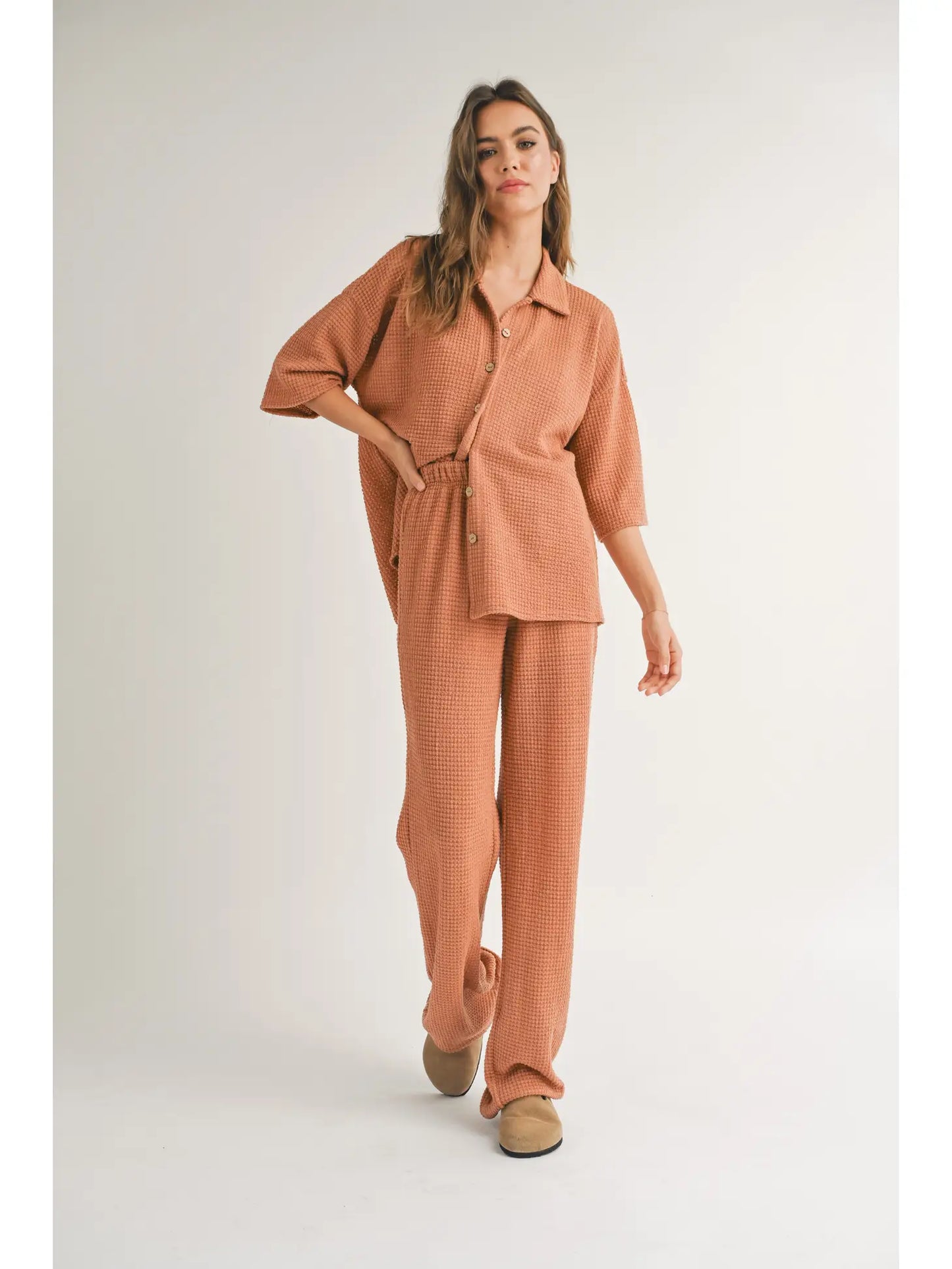 Clay Waffled Fabric Knitted Pants