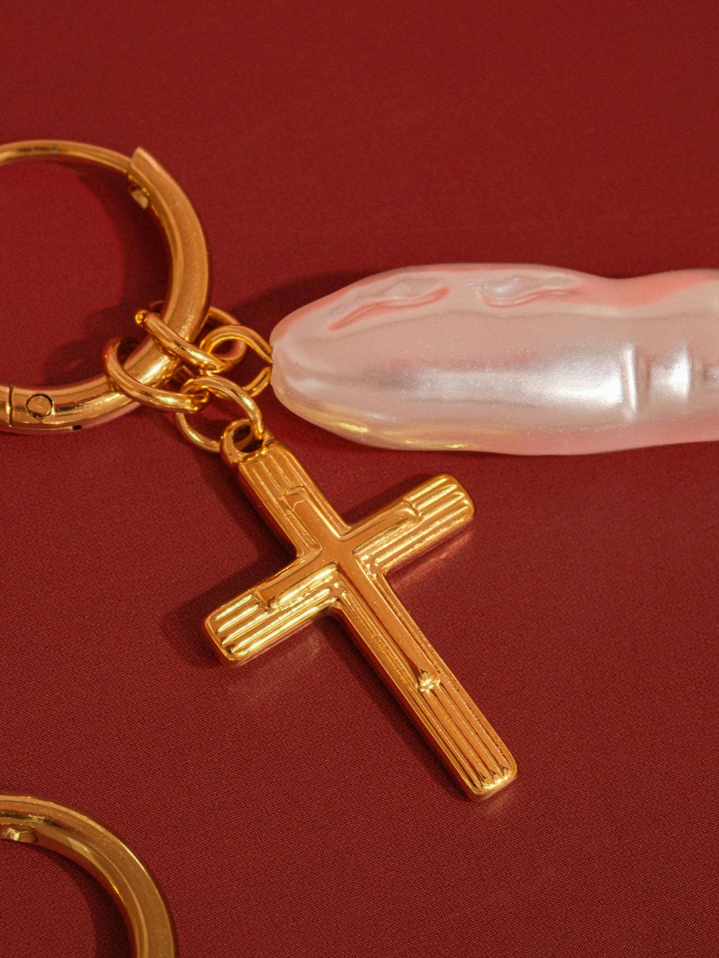 Breline 18K Gold Non-Tarnish Cross Pearl Drop Earrings