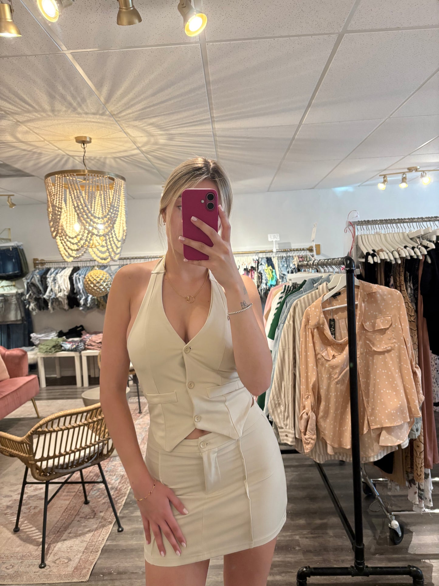 Halter Sleeveless Blazer Vest & Mini Skirt Set