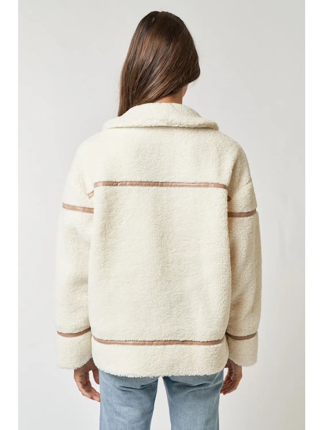 Faux Fur Jacket With Pu Binding Details