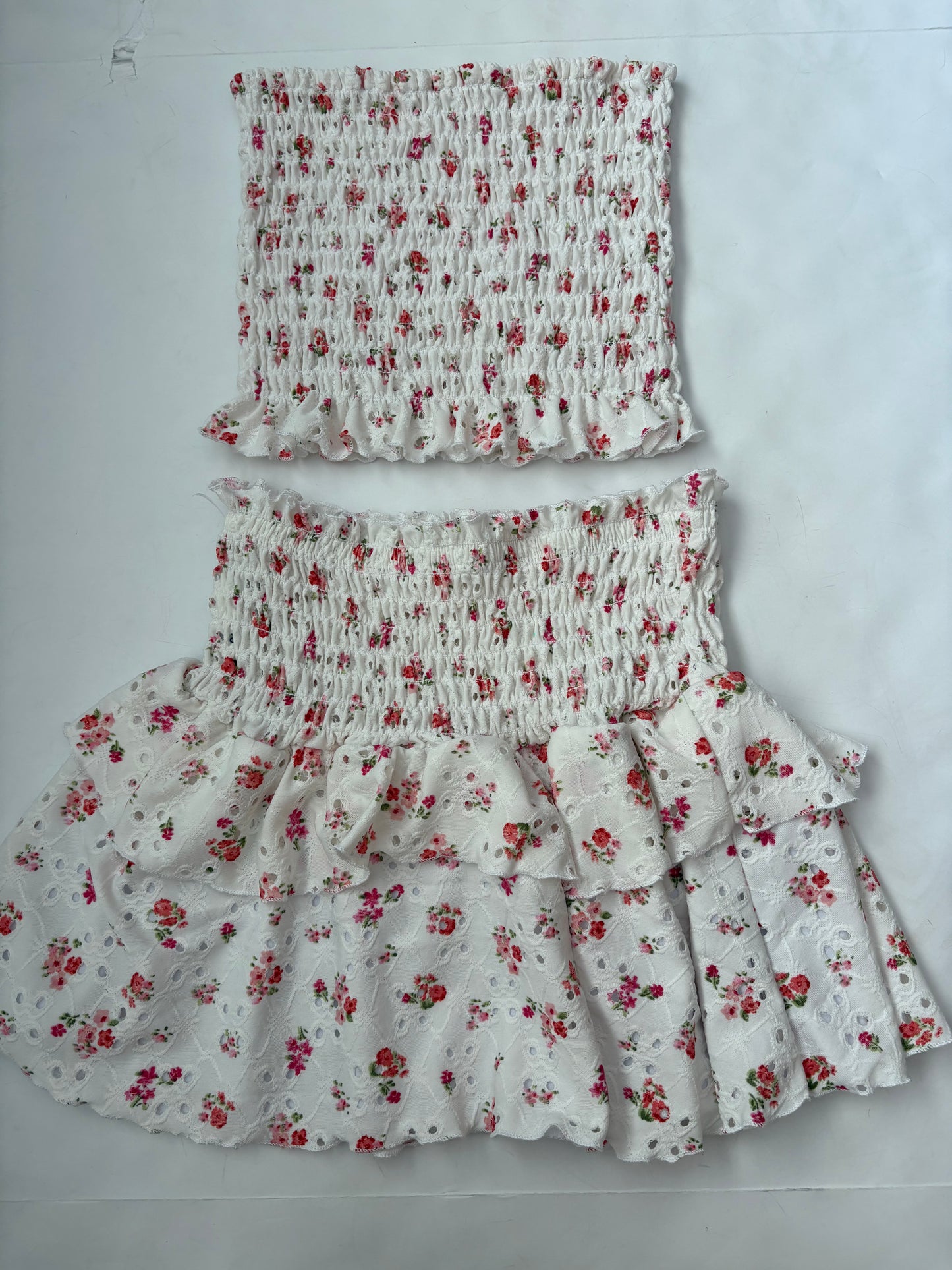 Tween Red Floral Smocked Skirt