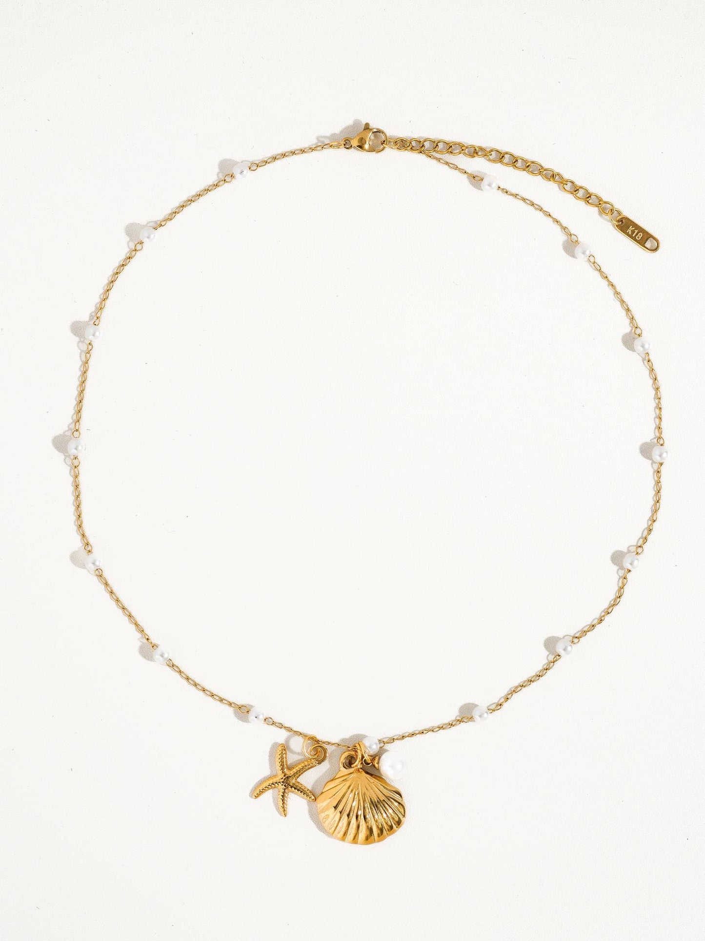 Capella 18K Gold Seashell and Sea Star Pearl Necklace