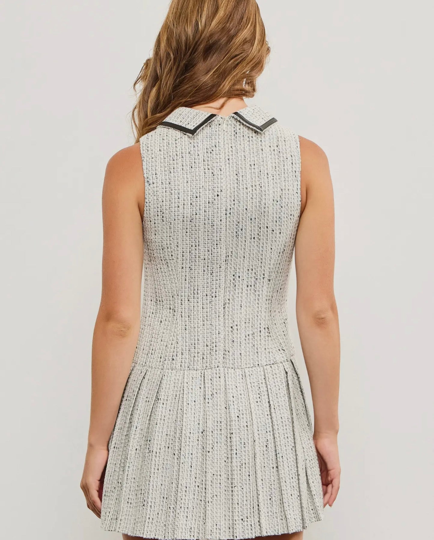 Ivory Pleated Dress With Collar