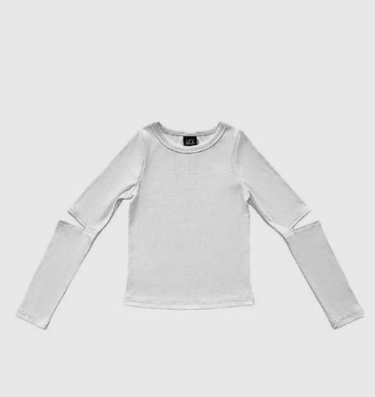 White Ribbed Long Sleeve Top - LO