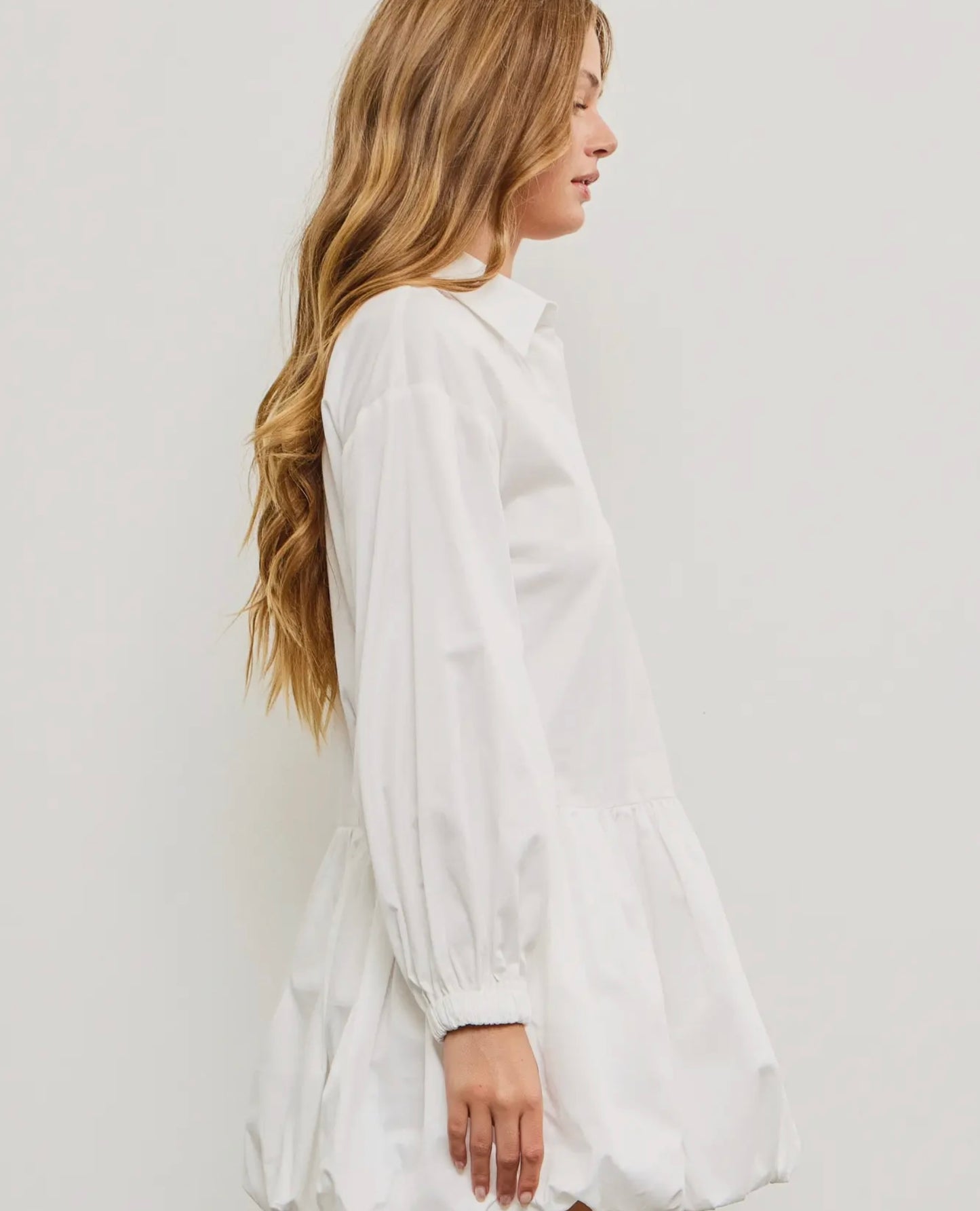 White Button Down Balloon Dress