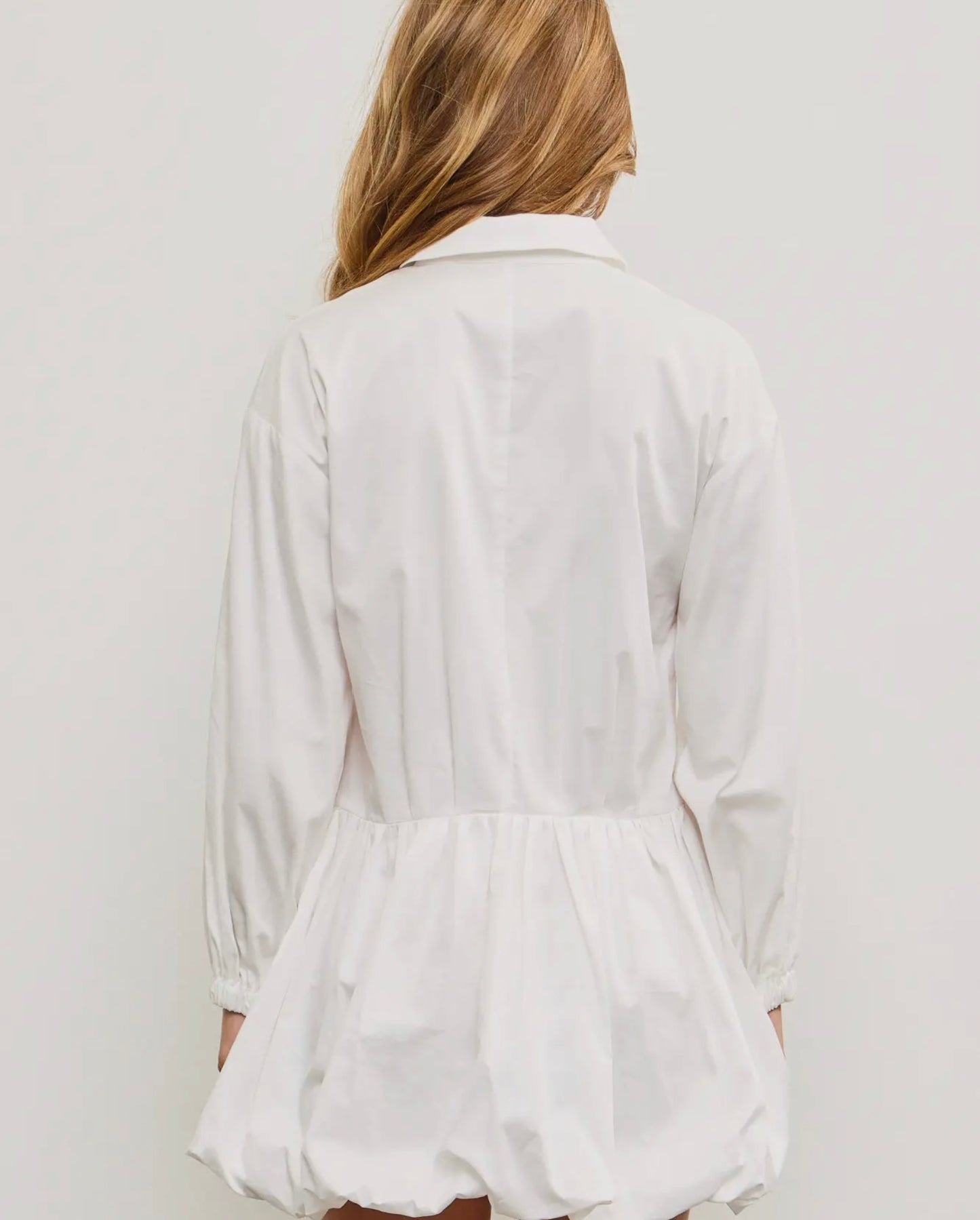 White Button Down Balloon Dress