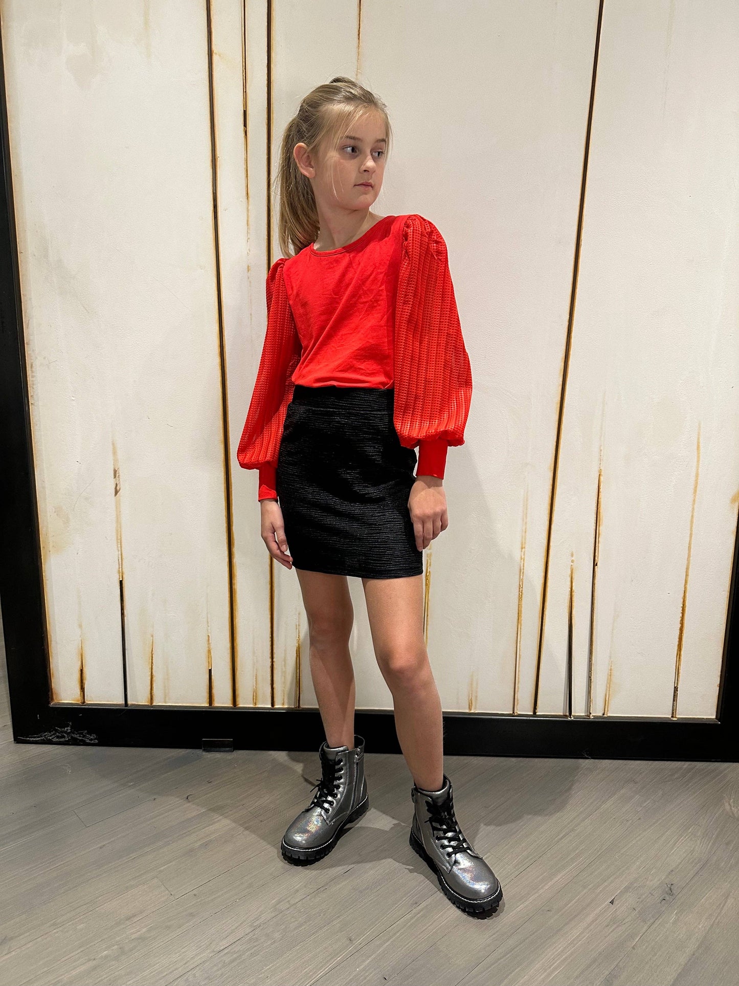 Red Textured Long Sleeve Top - LO