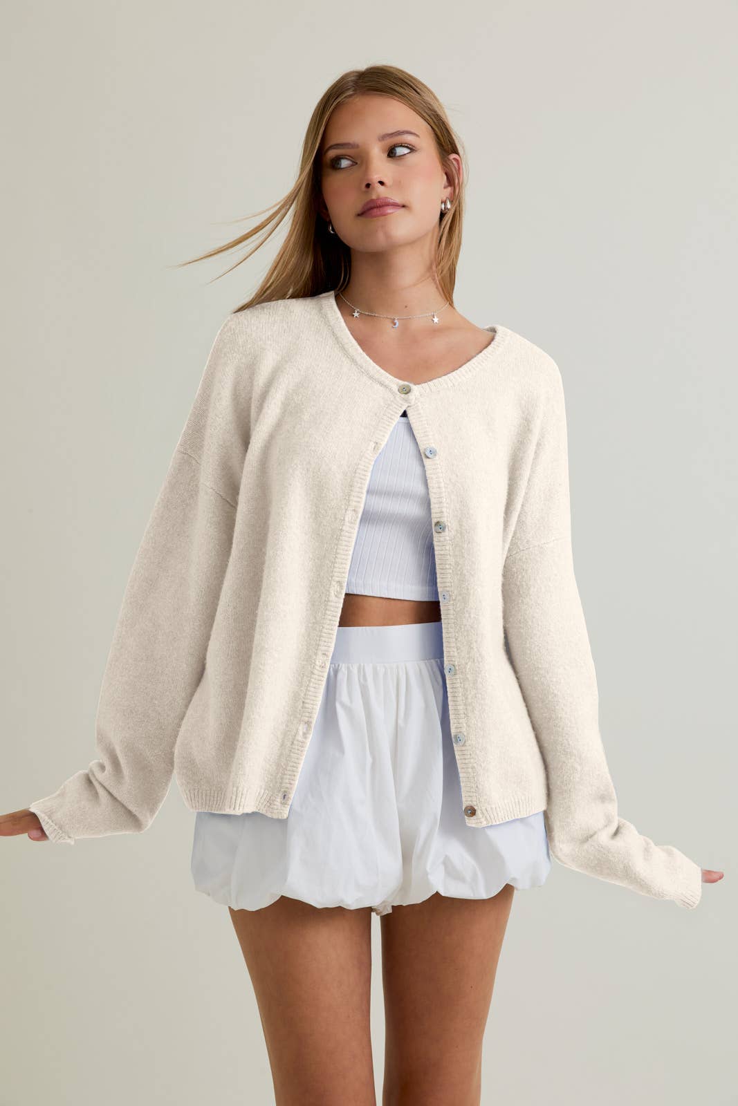 Creamy Crew Neck Cardigan